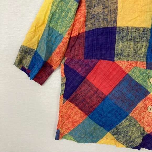 Terra Multi Color Plaid Cotton Blend Art to Wear Button Down Medium - Picture 4 of 11